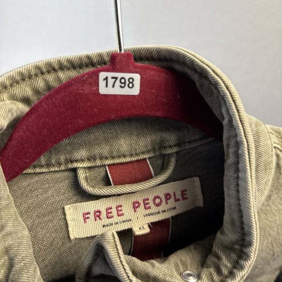 Free People Harley Military Jean Jacket Womens Size XS Army Olive Green Stretch‎ - Picture 11 of 11